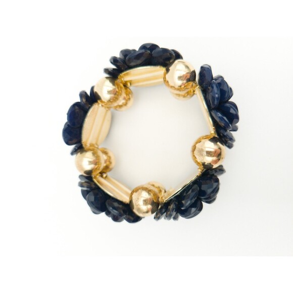 Chelsea NYC Blue Acrylic Rhinestone Flowers Bracelet & Earrings Set Statement - Picture 6 of 7